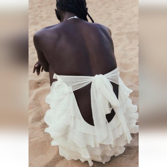 ZARA RUFFLED HALTER NECK DRESS - Picture 3 of 7